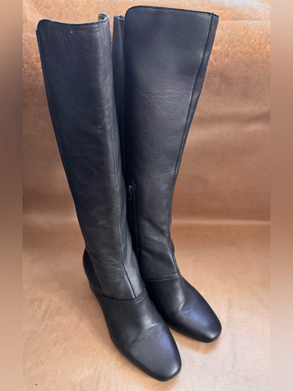 Enzo Angiolini Phaenna Knee High Black Leather Heeled Boots. Size 8.5
